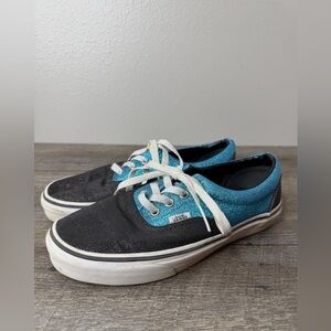 Vans Shoes Womens Sz 7.5 Off The Wall Glitter Black Blue Skate Sneakers Lace Up